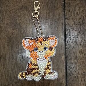 Cute Baby Tiger Keychain with Rhinestones